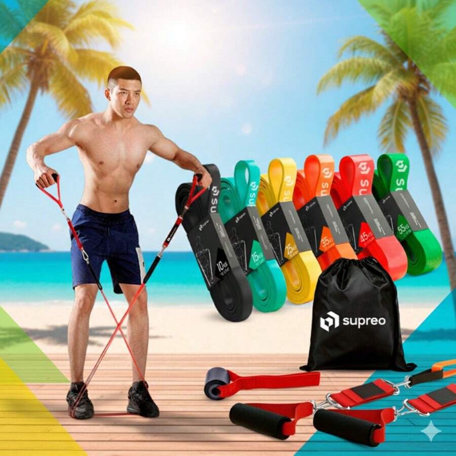 Kit 6 Super Band Elásticos Extensor Treino Exercício Em Casa Academia 6 Intensidades Borracha Crossfit Funcional Barra Fixa Mini Bands Extra Forte - Multicolorido - Visão 1