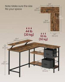 L-Shaped Desk With 2 Spacious Drawers, Gaming Desk With Monitor Stand, Corner Desk, Computer Desk With Adjustable Storage Shelf, For Home Office, Rustic Brown - Rust Brown - View 5