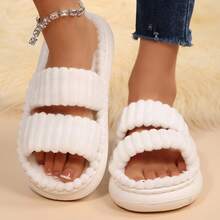 Slippers For Women Fall Winter Double Straps Plush Open Toe Memory Foam Bedroom Slippers Shoes Slippers Cotton Fuzzy Slippers Indoor House - trắng - Xem 9