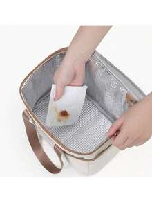 1pc Double Layer Insulated Lunch Bag, Large Capacity Lunch Box Leakproof Durable Cooler Tote Bag With Adjustable Shoulder Strap For Work Office Picnic Travel