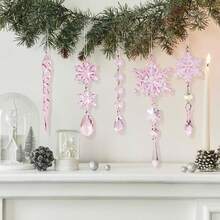18-Piece Christmas Ornament Set, Christmas Tree Decorations, Crystal Christmas Ornaments, Hanging Acrylic Snowflakes And Icicles With Ribbon. - 彩色 - 查看 6