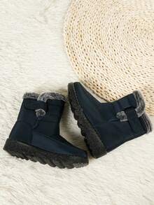 Women's Winter Snow Boots - Non-Slip Rubber-Soled Warm Boots With Faux Fur Collar And Fur Lining, Lightweight And Snowproof Design For Ice, Snow And Slush - All-Terrain Grip, Easy On And Off, Suitable For Ski Resorts And Everyday Winter Wear - Unisex Winter Footwear, Women's High-Quality Non-Slip Snow Boots, Non-Slip House Shoes. - 藍色 - 查看 5