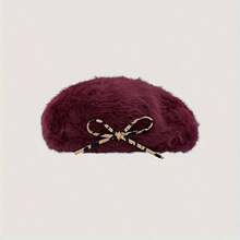 Cute Cat Ear Bow Plush Beret Hat For Women, Autumn/Winter, Small Head Circumference - Multicolor - View 5