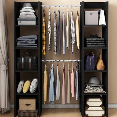 Perchero moderno y minimalista, armario colgante negro de doble zona, 160 cm de alto, armario abierto para dormitorio, organizador de ropa para apartamentos pequeños.