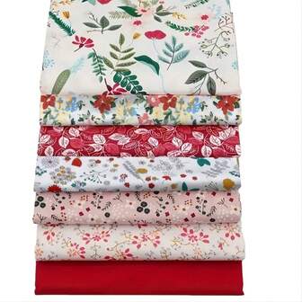 7pcs Red Floral Printed Pure Cotton Quilted Fabric - Pre Cut Floral Pattern Decorative Square Patchwork, Suitable For Sewing And Splicing Patches, DIY Handicraft Production, Various Pillow, Bed Sheet, And Quilt Making Materials