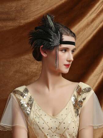 1920-tals Flapper-pannband, Strassfjäder, Stora Gatsby-huvudbonad, håraccessoarer för kvinnor, vinterhårband