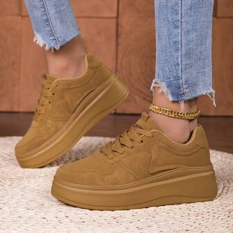 Women's Thick Sole Platform Sneakers, Casual Sports Shoes, Plus Size Outdoor Skateboard Shoes, White Shoes