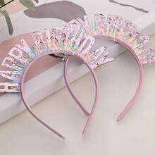 1个亮粉色亮片“生日快乐”头箍 - 牛仔布纹理面料，无羽毛，无需电池 - 适用于生日派对、万圣节、圣诞节活动和生日横幅派对用品 - 彩色 - 查看 1