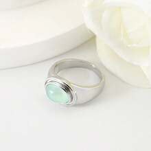 1 pieza Anillo con piedra de ojo de gato de tono doble vintage de moda chapado en oro - Plateado - Ver 6