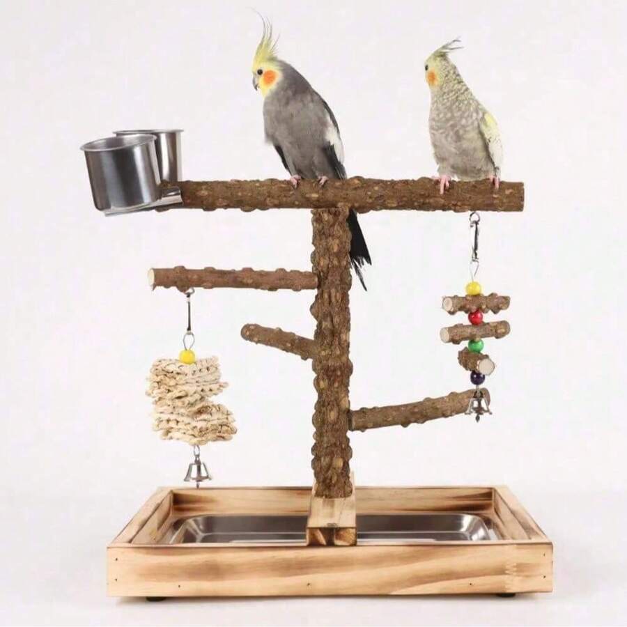 Parrot Perch With Adjustable Stainless Steel Base, Multifunctional Bird Training Stand For Tabletop Use, Sturdy Perch For Parrot Daily Activity And Training - Multicolor - View 1