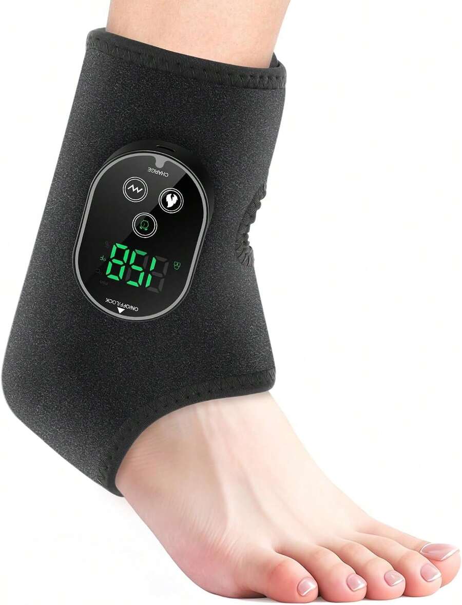Foot Massager Cordless Ankle Massager With Heat, Ankle Heating Pad, USB Rechargeable Heated Brace Wrap Warmer, Ankle Heating Pad With 6 Heat Levels And 3 Vibration Modes, Heated Brace Wrap For Women Men (Black) - 1 - 查看 1
