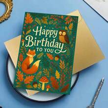 بطاقة تهنئة عيد ميلاد سعيد مع ظرف - تصميم ثعلب وبومة في الغابة، مثالية للمحبين للطبيعة والأصدقاء، مناسبة لاحتفالات عيد الميلاد، بطاقة تهنئة - متعدد الألوان - مشاهدة 3