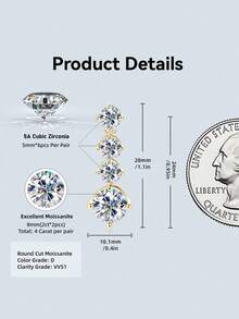 XUJIA 1 par de pendientes de mujer de plata de ley 925 con colgante de moissanita, 8mm*2 piezas de moissanita redonda, emparejada con 5mm de circonita cúbica, pendientes de plata 925 en forma de lágrima, regalo de joyería para compromiso, boda, aniversario o cumpleaños - Amarillo Oro - Ver 7