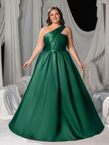 Plus Size Women's Formal Evening Dress, Spaghetti Strap Design, Fitted Bodice, Flared Skirt, Adjustable Waist, Suitable For Black Tie Galas, Weddings, Formal Parties, Opera Nights, And Charity Balls - Dark Green - View 1