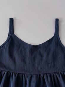 2pcs/Set Teen Girl13-16 Years Old) Slouchy Camisole Top And Wide Leg Bell Bottom Pants - Royal Blue - View 6
