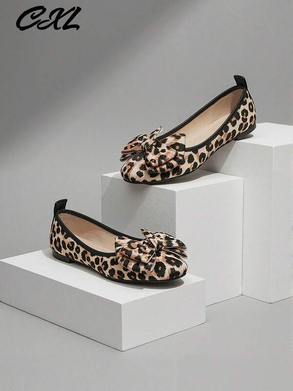 أحذية نسائية مسطحة سهلة الارتداء - بطبعة نمر مع زخرفة فيونكة، متعددة الاستخدامات لجميع المواسم، مناسبة للمناسبات الرسمية والكاجوال على حد سواء، سهلة التنسيق، بطراز رجعي، بطانة مريحة، مثالية للملابس الكاجوال والزي المكتبي، متينة