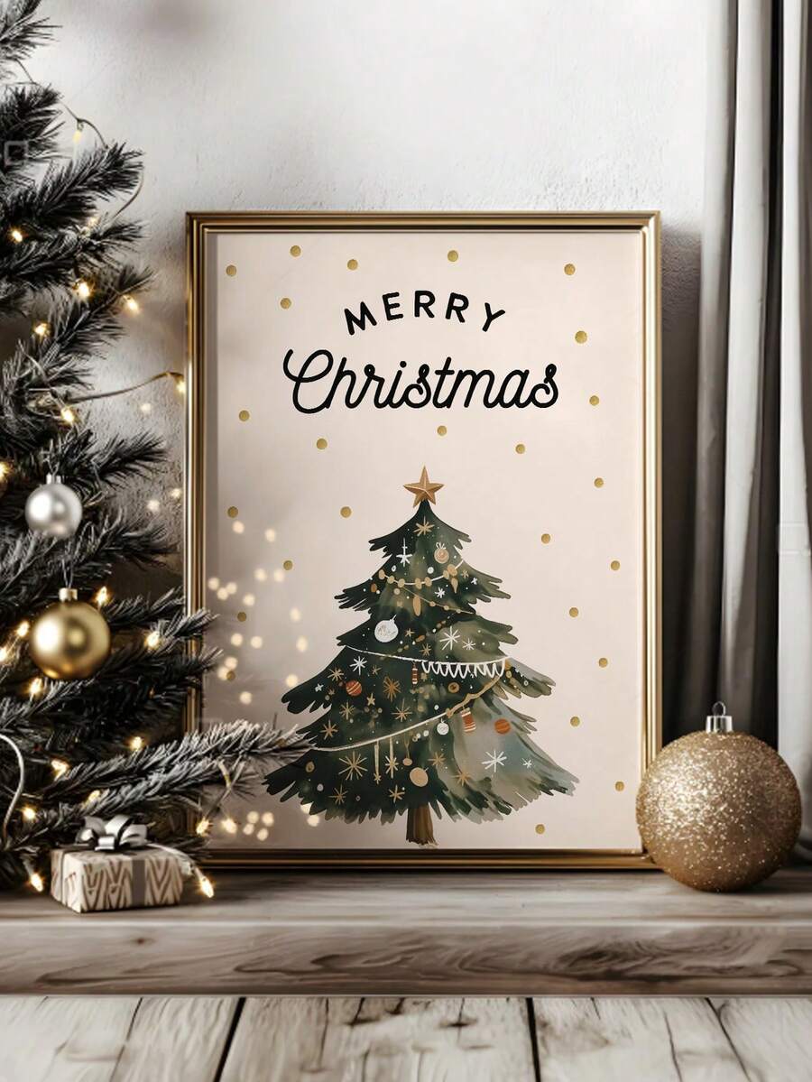 1 Piece Christmas Tree Wall Art Posters Merry Christmas Canvas Wall Arts Vintage Wall Artwork Winter Wall Prints Christmas Room Decoration Living Room Wall Decor Christmas Gift No Frame