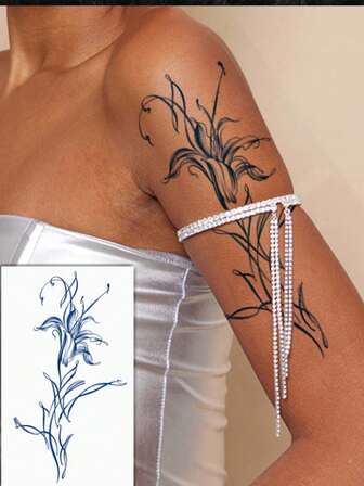 1pc Herbal Paper Lasting Temporary Tattoo, Fashionable Floral Design Tattoo Sticker, Realistic & Waterproof Body Art Tattoo For Arms, Legs, Chest, Suitable For Men & Women - Herbal Extract Liquid Tattoo Looks Like Real Easy To Apply, Lasts 7-14 Days On Skin