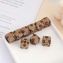 5/10颗时尚豹纹水钻珠，豹纹立方体珠，直孔串珠配件，适用于手工DIY珠宝制作，项链，手链，耳环，包链，钥匙扣，拉链吊坠 - 彩色 - 查看 4