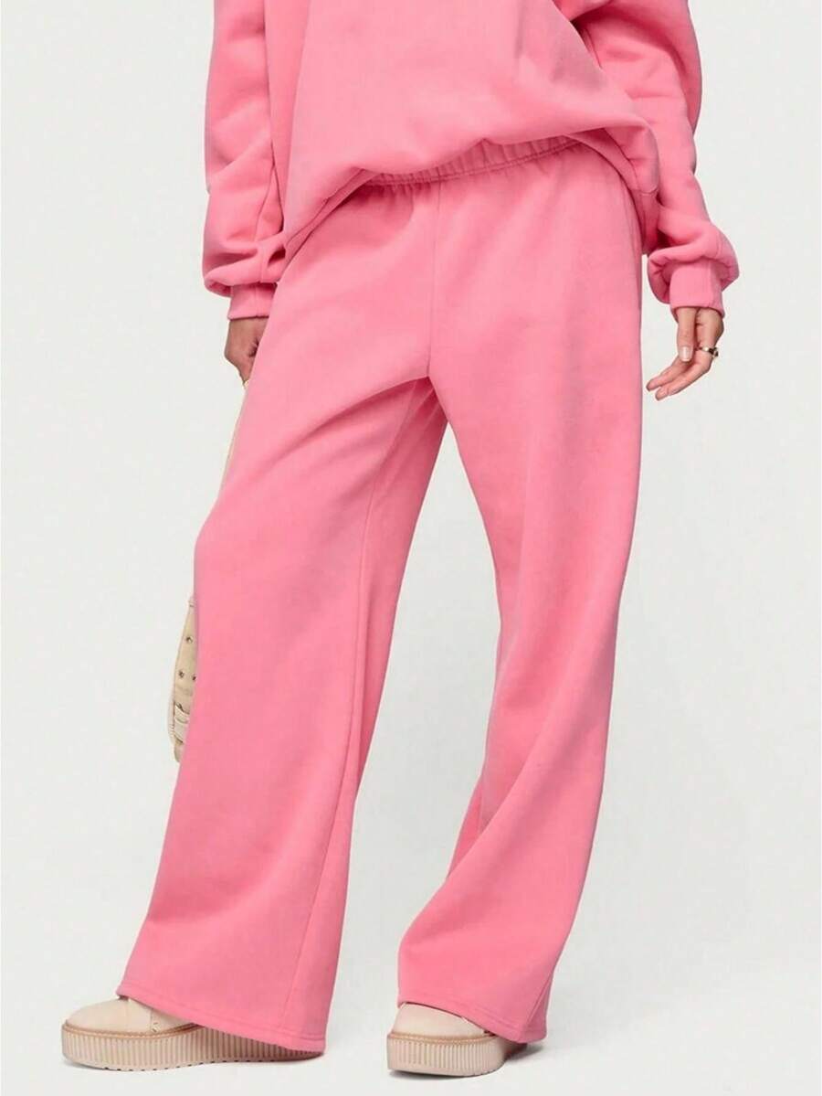 Women's Wide Leg Sweatpants Elastic Waist Low Rise Solid Color Pants Causal Lounge Trousers With Pockets Baggy Pants Athletic Jogger Workout Pants Y2k Track Pants Streetwear - 粉色 - 查看 1