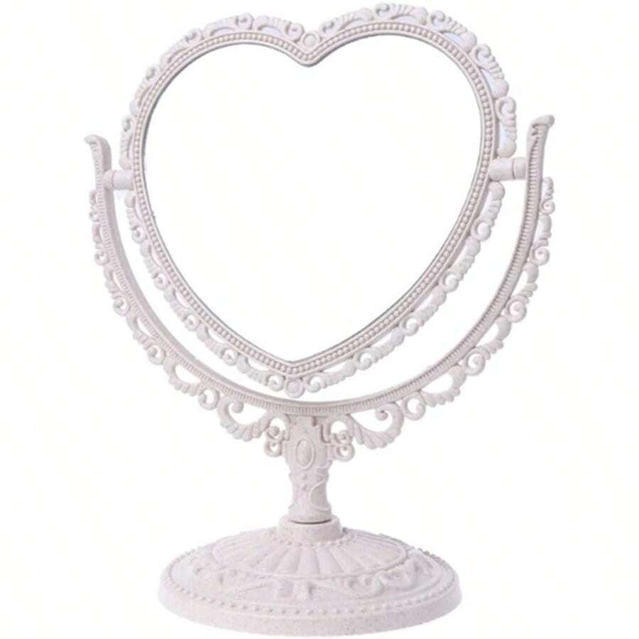 GSYY Heart-Shaped Cosmetic Mirror - Plastic Double-Sided Table Ligweig - Bathro And Bedro Mirror Beige - 米色 - 查看 1