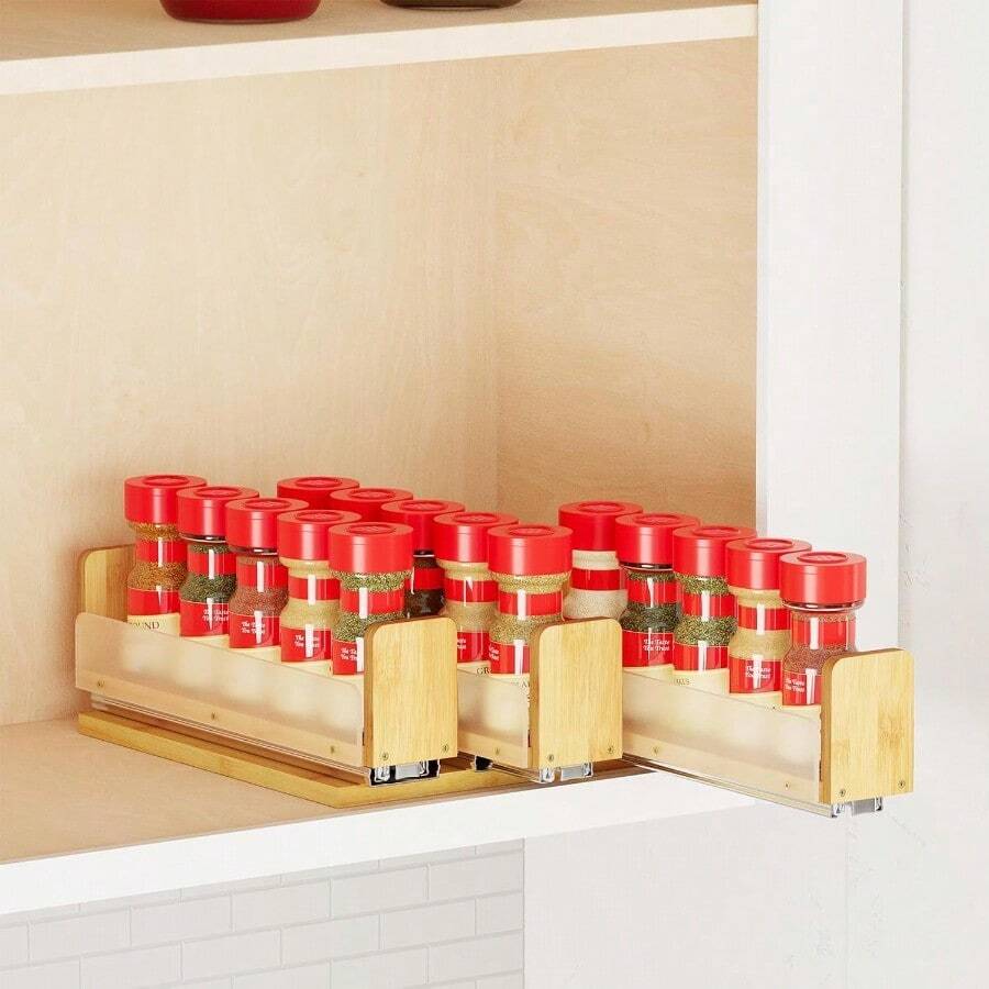 SpaceAid Bamboo Pull Out Spice Rack Organizer For Cabinet Heavy Duty ...