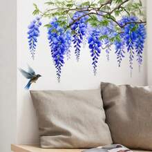 Wisteria Flowers Plant Wall Stickers, Wisteria Flowers And Bird, Removable Waterproof PVC Stickers, Suitable For Living Room, Office, Makeup Room Background Wall Decoration, Home Decoration - Multicolor - View 4