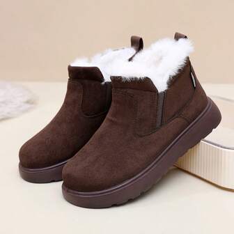 Botas de nieve para mujer de media pantorrilla 2025, botas de cordones gruesas y cálidas de media pantorrilla, diseño de unicolor estilo americano para deportes al aire libre, botas de nieve antideslizantes, resistentes al desgaste y a prueba de frío