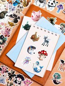 56PCS Absurd Fairy Tales Stickers, Crying Little Bear Mermaid Vinyl Waterproof Stickers For Water Bottles, Laptops, Scrapbooks, Skateboards, Creative Sticker Pack For Teens & Adults - Multicolor - View 8