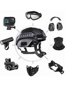Casco táctico Airsoft Paintball Mich 2001 con NVG y rieles laterales, casco de paintball táctico ajustable para protección militar, casco táctico militar Airsoft Paintball protector de cabeza con soporte para cámara de acción de visión nocturna - Negro - Ver 8