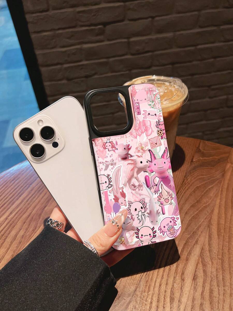 Funda tipo cartera con diseño de ajolote, adorable y original, con ranura para tarjetas, ideal para amantes de los animales y niños, ya que protege el teléfono. Decorada con encantadores estampados de ajolotes y flores, esta funda es compatible con iPhone 16e, 16, 15, 14 Plus, 13, 12, 11 Pro Max, SE, 2022, 7, 8 Plus, X, XR, XS Max. Incluye un tarjetero y una funda protectora resistente con doble cierre magnético. - Rosa - Ver 1