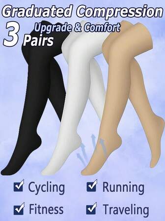 3 pares de calcetines de compresión por encima de la rodilla hasta el muslo, adecuados para correr, ciclismo, deporte, gimnasio, cómodos para mujeres y hombres