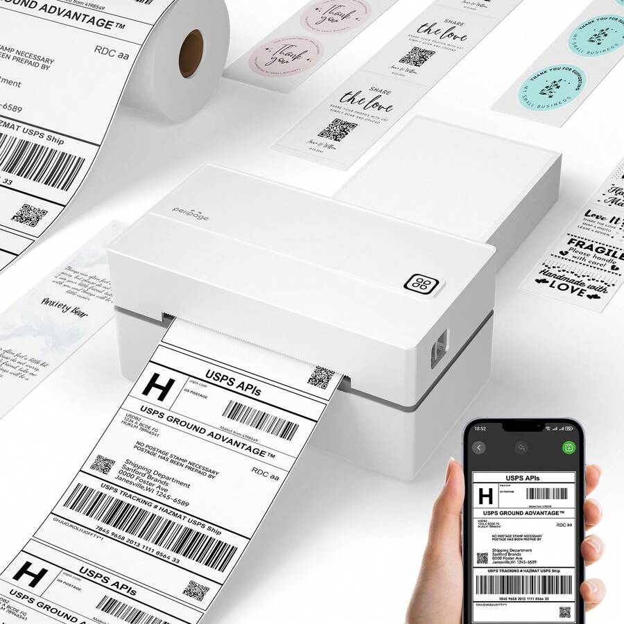Peripage PB40 Thermal Shipping Label Printer, A Wireless Printer For 4X6 Shipping Labels Designed For Sending Packages, Compatible With Phones And Computers. - 白色 - 查看 1