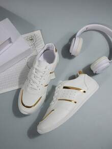 白色平底休闲运动鞋 系带帆布鞋 学院风低帮百搭休闲鞋 优雅休闲时尚一脚蹬跑步鞋 - 白色 - 查看 6