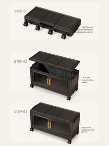 1pc 15.7-23.6 Inch Wide Foldable Plastic Storage Cabinet, Kitchen Pantry Organizer, Living Room Toy Shelf, Bedside Nightstand, Christmas Gift, Storage Box - Black Transparent - View 8