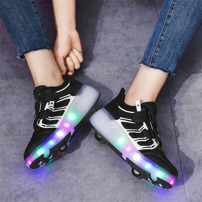 Patines en línea con luces LED multicolor intermitentes para adolescentes, niños y niñas, patines de ruedas de moda para patinaje rápido, zapatos de ruedas casuales desmontables de dos ruedas