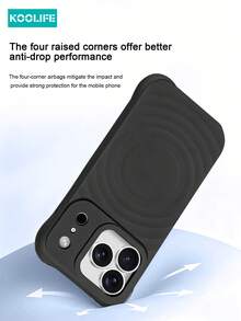 Koolife 1pc Magnetic Adsorption Full Body Protective Case Compatible With Apple 17 Pro, Liquid Wave Pattern, Soft Touch, Flocked Lining, Compatible With IPhone 17 Pro Max/17/17 Pro/16/16 Pro/16 Pro Max/16e - Black - View 4