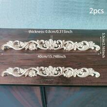 2 件未上漆木质雕花镂空装饰贴花，18.89x2.16 英寸，木工用品，带有复杂的欧洲浮雕图案，适用于橱柜、门、家具、特色墙、入口通道、楼梯、圣诞装饰、DIY 装饰 - 彩色 - 查看 18