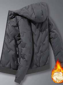 男士夹克，加厚保暖连帽外套，休闲日常、度假、户外、徒步、跑步、健身运动服，冬季款 - 深灰色 - 查看 4