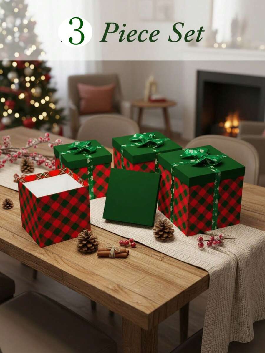 Set di decorazioni natalizie in tre pezzi, confezione regalo per la vigilia di Natale, ornamenti/accessori, decorazioni per l'albero di Natale e centrotavola per il camino, in stile rustico e moderno, ideali per la tavola delle feste, confezione regalo pronta per calze natalizie, decorazioni stagionali da regalare per raduni familiari, feste natalizie, celebrazioni dell'Avvento e vetrine invernali