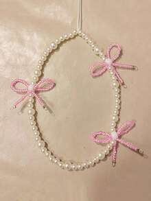 Pink Bow Pearl Charm Bracelet - 3 Bow Design - Phone Case Accessory - Plastic Material - Multicolor - View 14