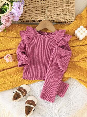 2 Stücke Set für Neugeborene Baby Mädchen mit Rüschen-Langarmoberteil und Lässig Hose