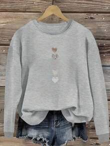 2025 New Women's Sweatshirt Casual Long Sleeve Sweater For Women Da Er Ling - Green Heart Print, Round Neck Machine Washable Regular Fit For Autumn Winter, Ribbed Cuffs Loose And Comfortable - 綠色的 - 查看 7