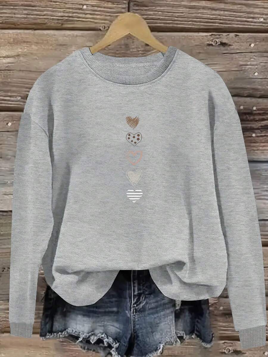 2025 New Women's Sweatshirt Casual Long Sleeve Sweater For Women Da Er Ling - Green Heart Print, Round Neck Machine Washable Regular Fit For Autumn Wi - 灰色的 - 查看 1