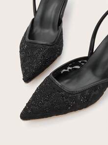 Giày cao gót hở mũi đính đá lấp lánh cho nữ, giày sandal xỏ ngón, thời trang & thanh lịch cho tiệc tùng và trang trọng, giày cao gót thấp - màu đen - Xem 4