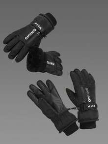 Winter Thermal Lined Letter Pattern Hook And Loop Gloves - Multicolor - View 5