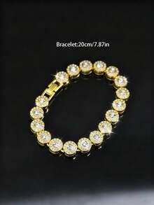 1 pieza Collar de cadena unisex de estilo hip hop con un brillante círculo de rhinestones, joyería elegante para fiestas, uso diario, excelente regalo de Año Nuevo, resalta el atuendo - redondo - Ver 7