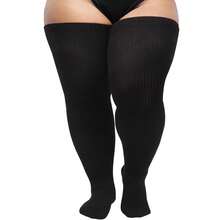 Plus Size Thigh High Socks For Women Cotton Boot Femboy Thigh High StocFKings Striped Over Knee High Socks Leg Warmers{Inchcolor_nameinch:Inch1PairPlusSize:Blackinch} - 黑色 - 查看 2
