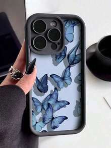 Ilumina tu  con una funda de teléfono simple y gruesa con patrón de mariposas, compatible con  11/12/13/14/15/15pro/15 Plus/15 Promax/7plus/8plus/X/Xs Max/Xr/11pro/12pro/13pro/14pro/12mini/13mini/11promax/12promax/13promax/14promax/14plus/6/6s/6plus/7/8/Se& Galaxy/A54/A14/A12/A13/A15/A32/A33/A24/A52S/S20/S21/S22/S23/S24/S23Plus/S24ultra Funda para smartphone con diseños variados - Negro - Ver 2