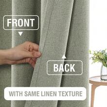 100% Blackout Linen Curtains Thermal Curtains For Living Room Textured Burlap With Double Face Linen Grommet ... - Heather Sage 132W X 160L cm (2 Panels) - View 2
